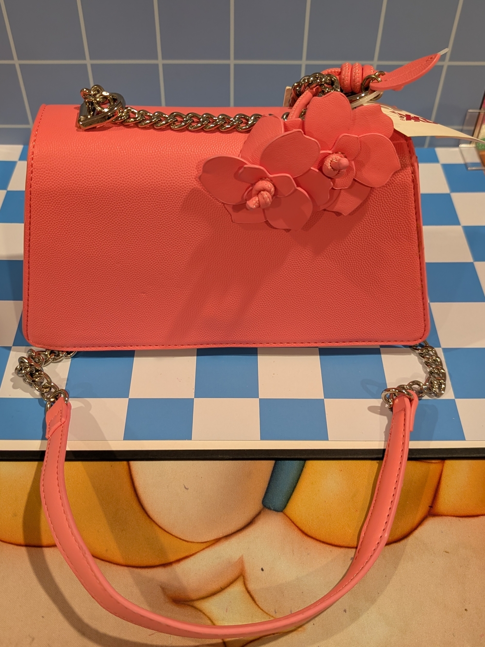 Steve Madden Coral Pink Floral Chain Crossbody Bag